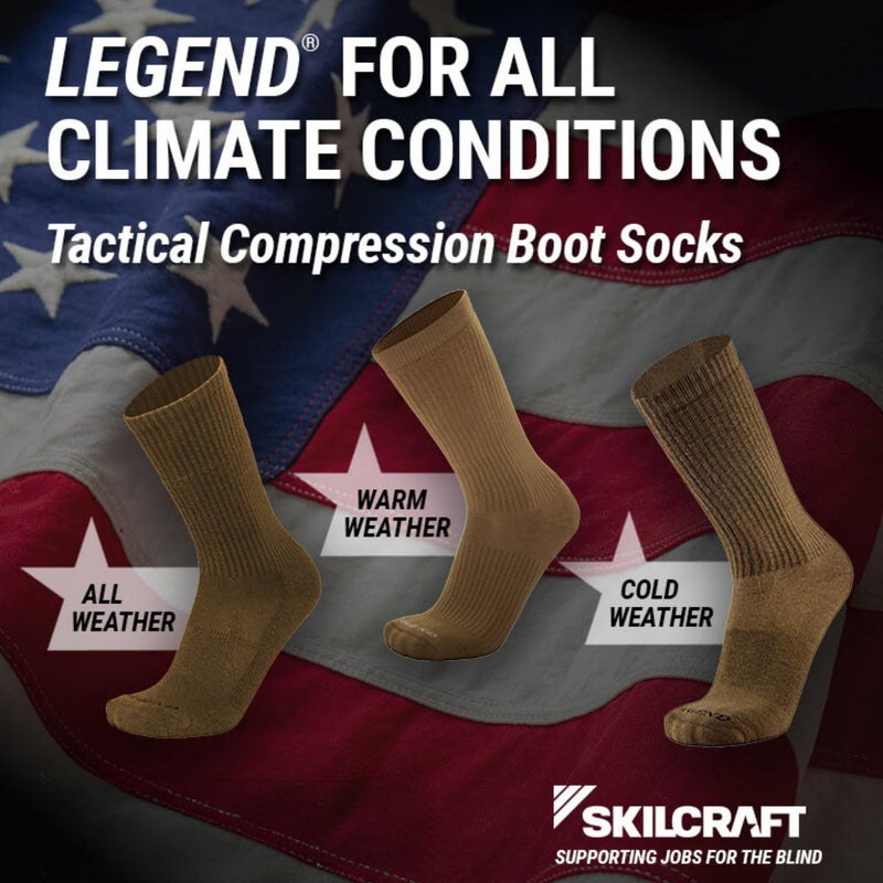 LEGEND Compression Tactical Socks, Warm Weather Moisture Wicking Nylon Mid-Calf Military Boot Socks for Men and Women, Made in the USA, Coyote Brown, Small - Image 3